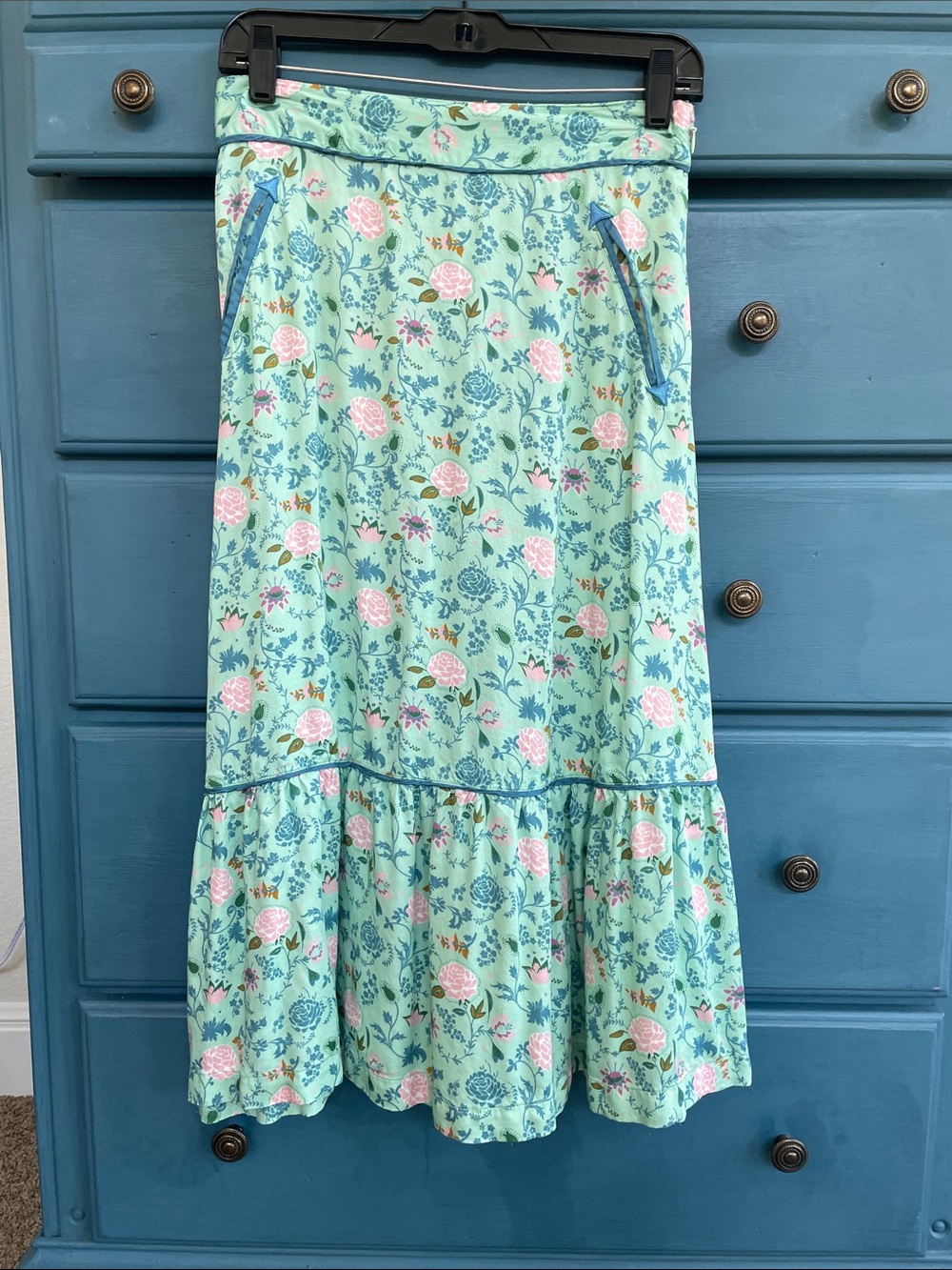 Sendero Mint Floral Tiered Western Yoke Midi Skirt